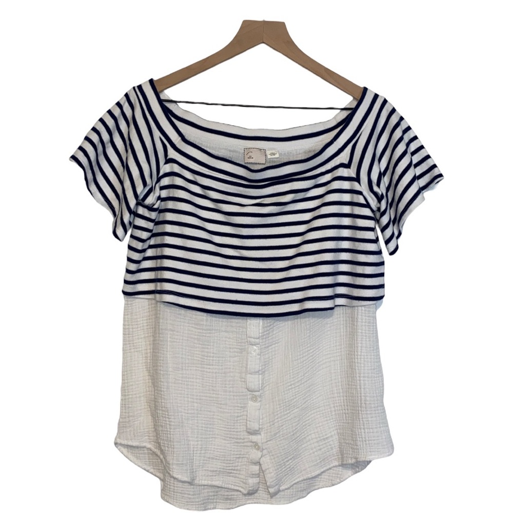 Anthropologie Striped Navy and White Top